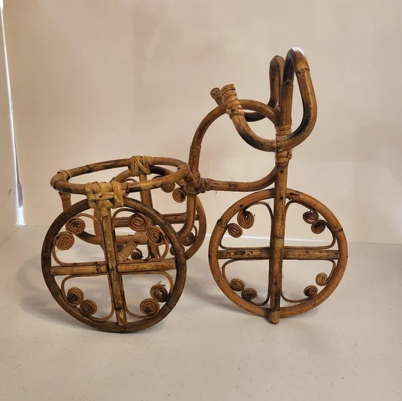 Vintage Bamboo Bicycle Planter 1970s Boho Rattan Bike Plant Pot Holder Decor 70s - Picture 2 of 6